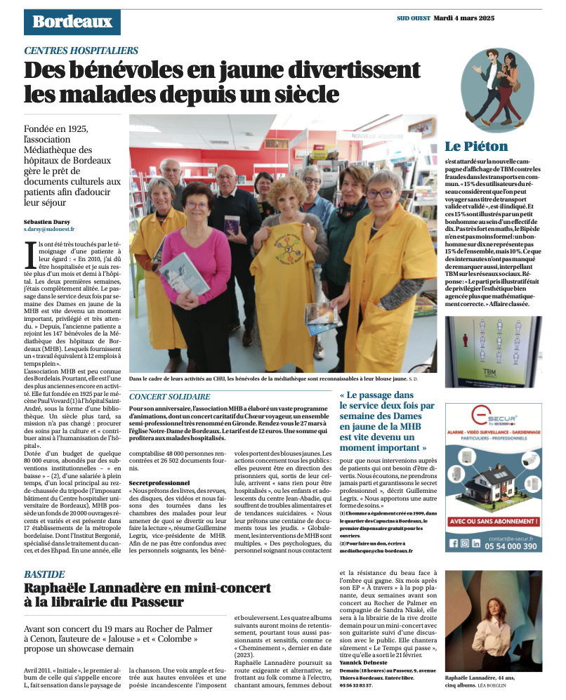 2025 03 04 Sud-Ouest article bénévoles en jaune